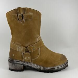 ROAN Flair Western Boots Womens Size 9.5 Tan/Brown Leather Suede Harness Buckle